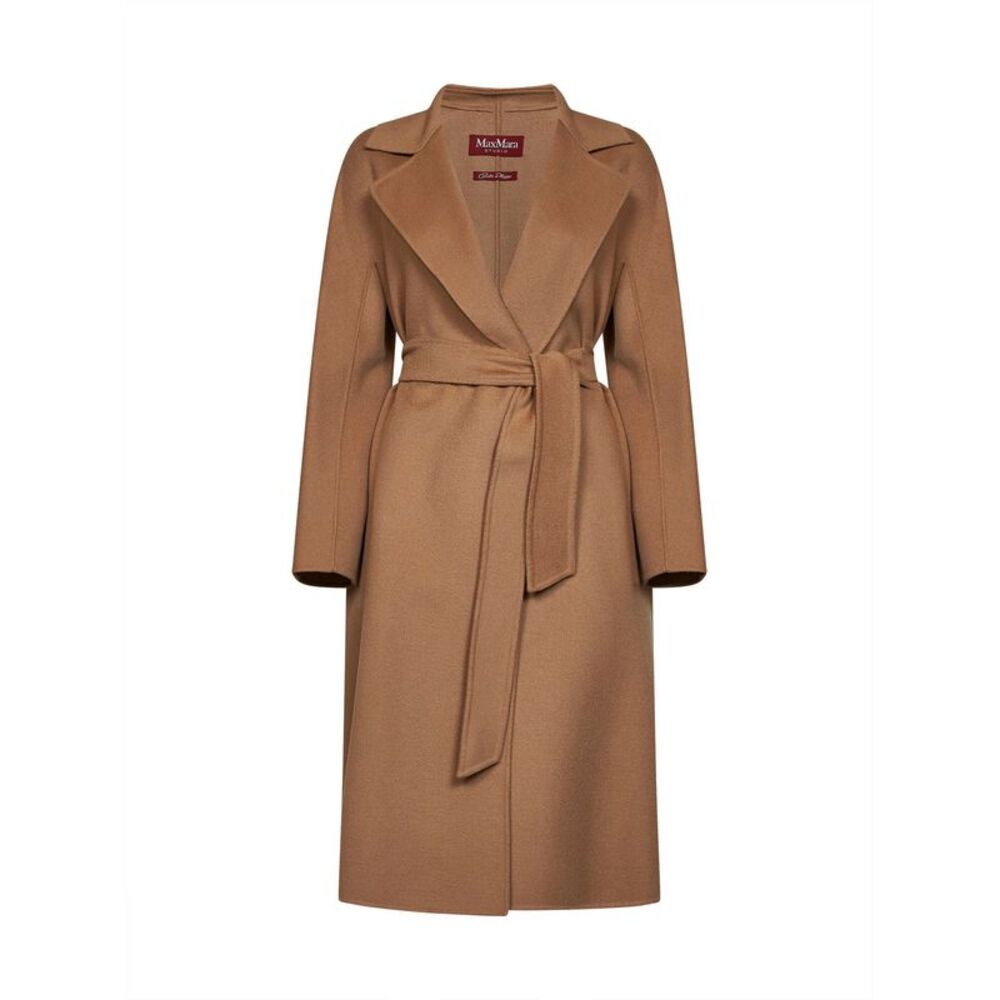 Max Mara Studio Women Camel Mstcles Long Wrap Coat